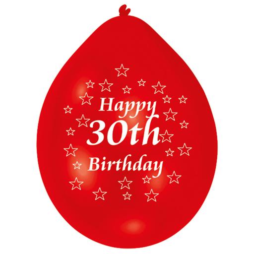 Happy 30th Birthday Latex Balloons 22.8cm - 6 PKG