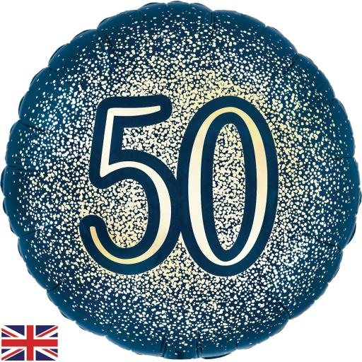 18inch Foil Balloon  50th Metallic Glitter Birthday Navy Gold