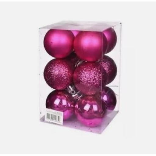 6cm Fuchsia  Christmas Baubles 12pc