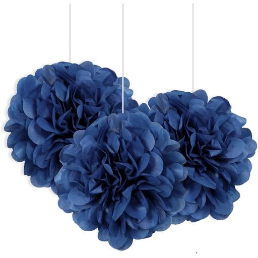 Party Royal Blue 9 Inch Hanging Paper Puff Decorations (3 Pack)