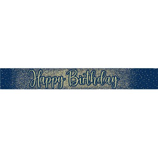 9ft Banner Happy Birthday Metallic Glitter Navy Gold