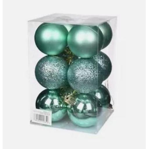 12 x Assorted 5cm Christmas Baubles Mint Green