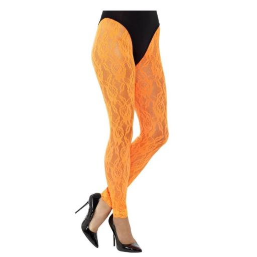 80s Lace Leggings, Neon Orange