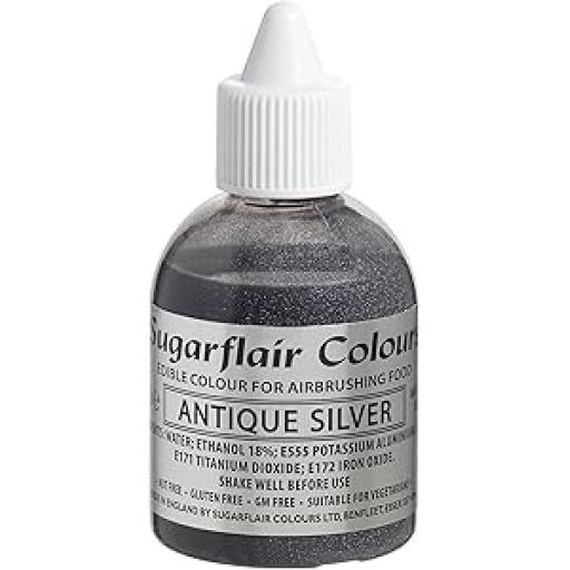 Antique Silver Metallic Glitter Airbrush Food Colour 60ml