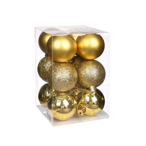 5cm Shatterproof Assorted Baubles (Pack 12) Gold