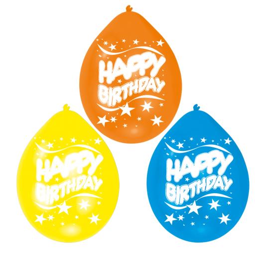 Happy Birthday Assorted Colours Latex Balloons 22.8cm - 6 PKG