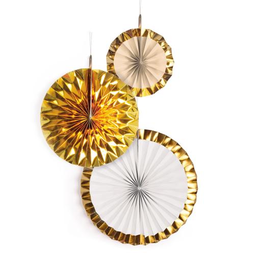 3 Gold Brush Paper Fans