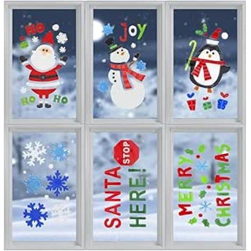 Christmas Xmas Window Gel Jelly Stickers Decals Decorations