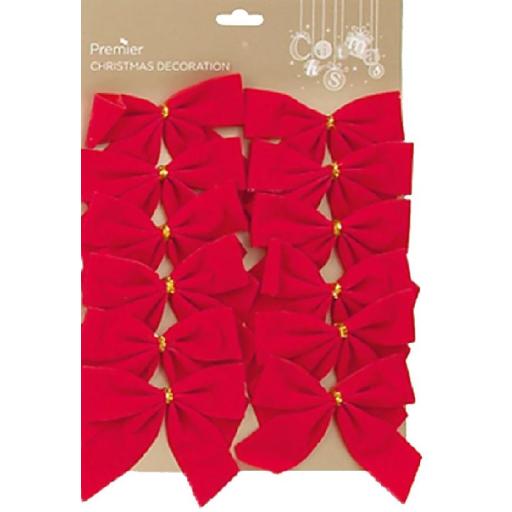 Christmas Tree Velvet Bows Red Decoration - 12 Pack - 12cm