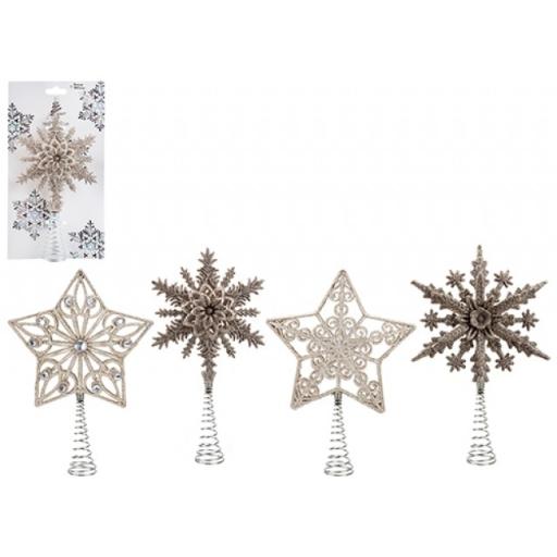 Glitter Tree Top Star 20Cm 4 Assorted Champagne