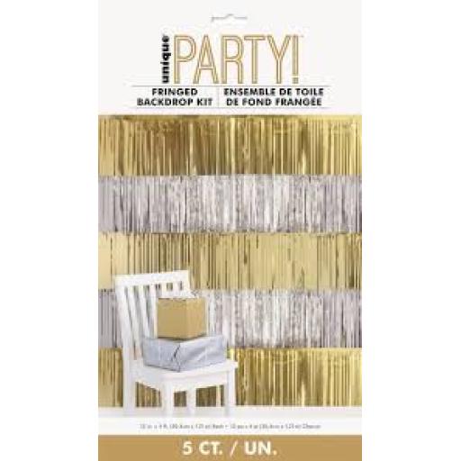 Fringed Backdrop Kit - 5 Silver & Gold Foil Fringes 30.4CM X 1.21M Each